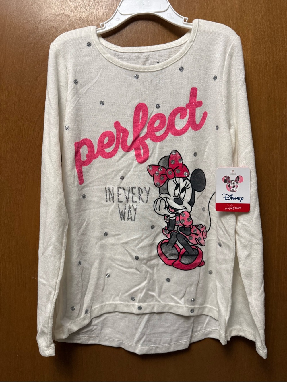 Disney White Long Sleeve Minnie Mouse Top with Pink Accents